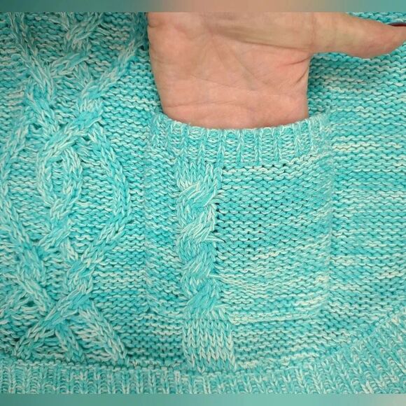 JohnPaulRichard Sweater Oversized Turquoise and White Pullover Sweater s… - Picture 10 of 12